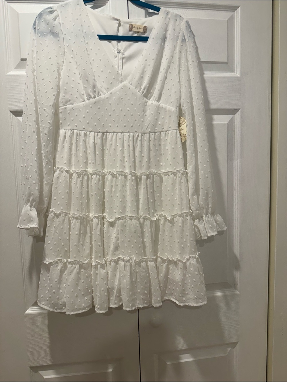Altar'd State White Dress with Teal Accent